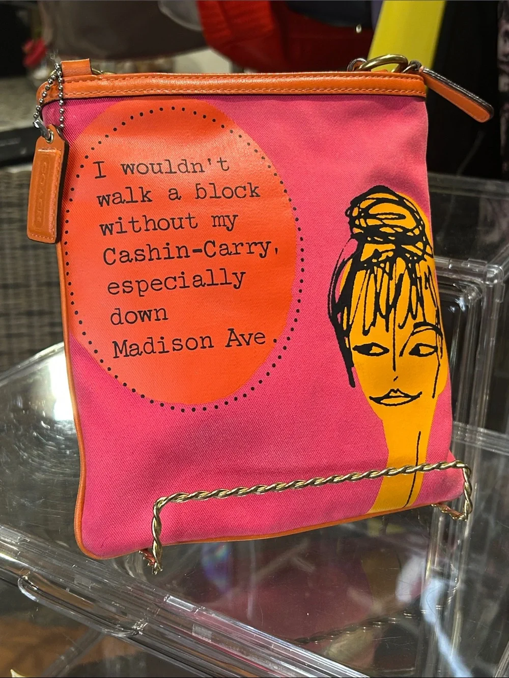 Coach Bonnie Cashin-Carry Kisslock Coin Pocket 08” 7.5”x 8.5” Magenta Orange EUC